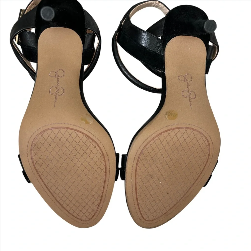 JESSICA SIMPSON Women’s Black Strappy Sandals Vegan Leather & Suede 4